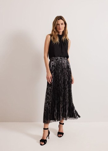 Phase Eight Zoe Metallic Pleated Skirts Metal Australia | QX0231675